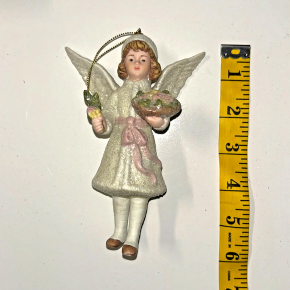Porcelain Victorian Angel with Flowers Christmas Ornament Original Box - Picture 4 of 5